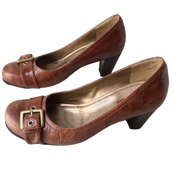 ECCO caramel brown leather low heel buckle round toe size 6 - Picture 1 of 13